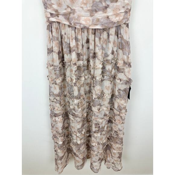 Lulus Happily Sweet Beige Floral Mock Neck Backless Midi Dress Cocktail S NWT - Picture 7 of 14